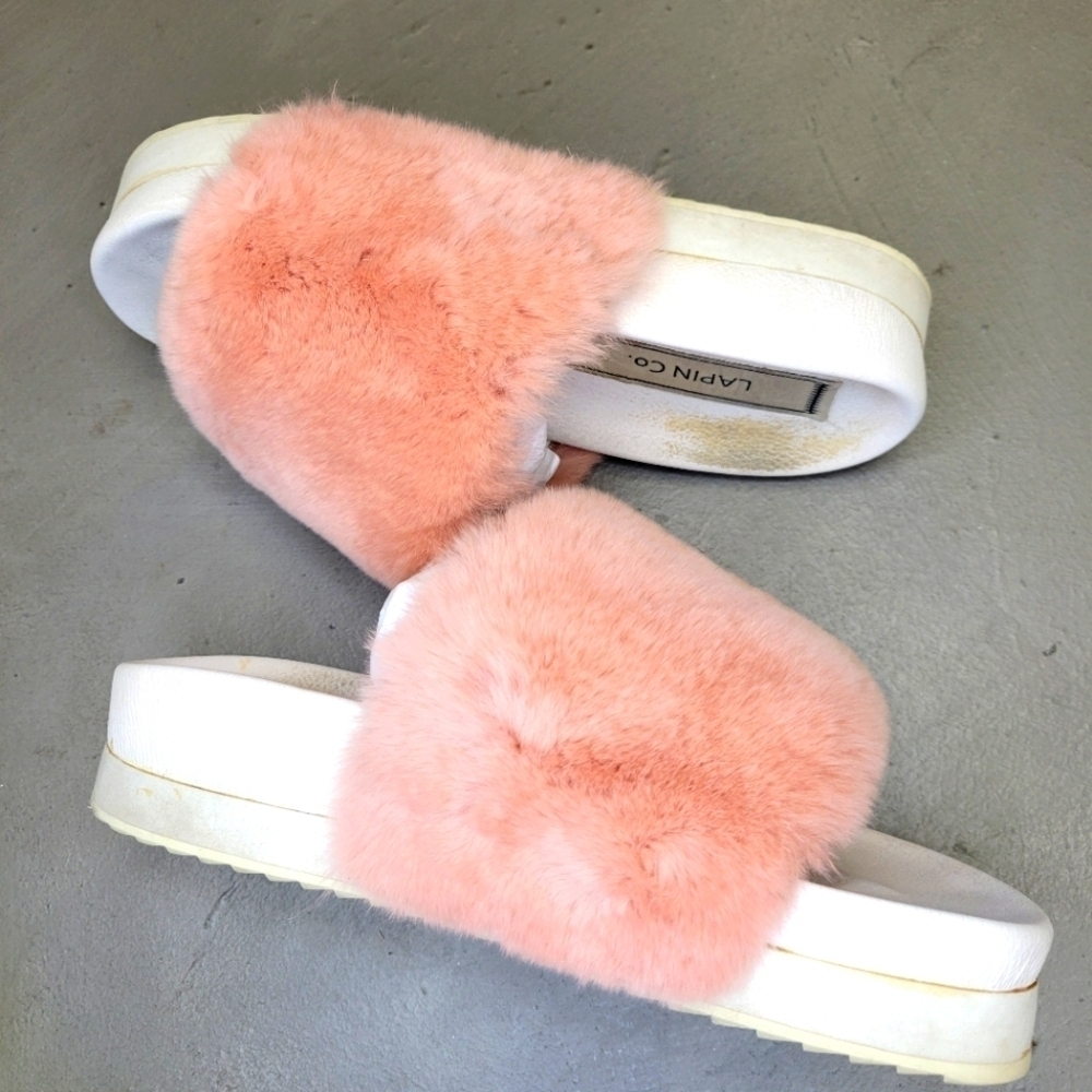 [EUC] Pink Fluffy Faux Fur Slides Slippers Platform Sandals Size 6.5 - Picture 5 of 12